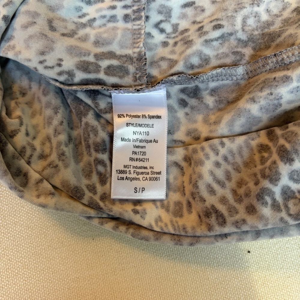 In Bloom by Jonquil Chemise S Gray Cheetah Print Strappy Back Nightgown Belted - Picture 4 of 5
